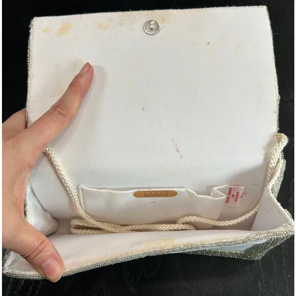 Carla Marchi Silver Metallic Beaded Clutch- Some inner staining- loose beads - Picture 3 of 9